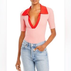 NICHOLAS Giana two-tone ribbed-knit top Size S Bubblegum